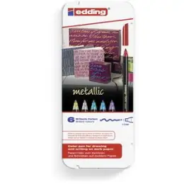 Fasermaler Edding 1200 4-1200-6 1-3mm, Rundspitze, auswaschbar, 6er-Etui, gold, silber, rot-metallic, blau-metallic, grün-metallic, violett-metallic