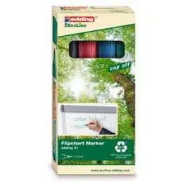 Flipchartmarker Edding 31 EcoLine 4-31-4 1,5-3mm, Rundspitze, 4er-Set, schwarz, rot, blau, grün