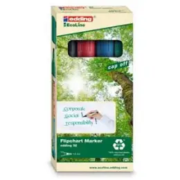 Flipchartmarker Edding 32 EcoLine 4-32-4 1-5mm, Keilspitze, 4er-Set, schwarz, rot, blau, grün