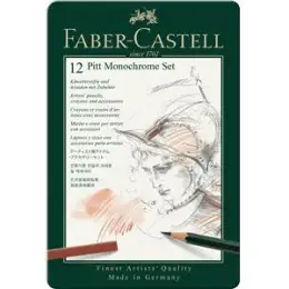 Künstlerstifte und Künstlerkreiden Faber-Castell 112975 Pitt Monochrome Set klein (12 Teile) Metalletui, Pack 3 Stk