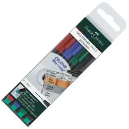 Folienschreiber Faber-Castell 151304 Multimark permanent F 0,6mm (F), 4er-Etui, schwarz, rot, blau, grün
