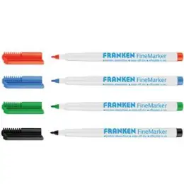 Whiteboardmarker Franken Z1994 FineMarker 1-2mm, Rundspitze, 4er-Set, rot, grün, blau, schwarz