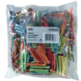 Lose Herlitz 10733384 Nieten "lustige Sprüche" farbig sortiert geklammert, Pack 500 Stk