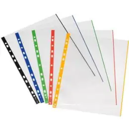 Prospekthüllen Herlitz 300000658 10914414 A4 PP 70my glasklar mit farbigem Rand sortiert, Pack 50 Stk