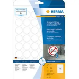 Etiketten Herma 4571 Special Ø 30mm weiß ablösbar Folie wetterfest, strapazierfähig, Laser, Pack 960 Stk