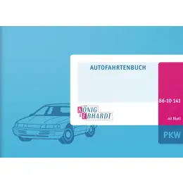 Fahrtenbuch PKW König & Ebhardt 86-10141 8610141 A6 quer, 80 Seiten, Karton, magenta/hellblau, Pack 10 Stk