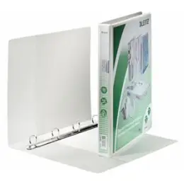 Präsentationsringbuch Leitz 4283-00-01 42830001 A4, 4 Ringe Ø 20 mm, Pappe/PP-Folie, 3 Außentaschen, 3 Innentaschen, D-Ring-Mechanik, weiß, Pack 6 Stk