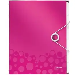 Ordnungsmappe Leitz 4633-00-23 46330023 Wow 6-Fächer A4 pink PP mit Gummizugverschluss, Pack 4 Stk