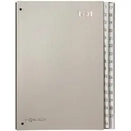 Pultordner Pagna 24329-14 A4, 32 Fächer, 1-31, Karton/laminiertes Papier, PP-Tabe, silber