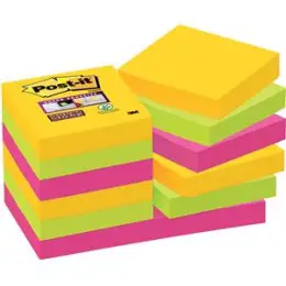 Haftnotiz Post-it 62212SR Super Sticky Notes, Rio 48x48mm sortiert 12 Blöcke á 90 Blatt, ultragelb, ultrapink, neongrün