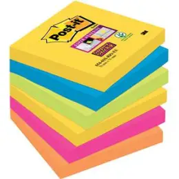 Haftnotiz Post-it 654-6SS-RIO Super Sticky Notes, Rio 76x76mm sortiert 6 Blöcke á 90 Blatt, ultragelb, ultrablau, ultrapink, neongrün, neonorange