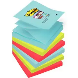 Haftnotiz Post-it R3306SMI Super Sticky Z-Notes, Miami 76x76mm 6 Blöcke á 90 Blatt sortiert, türkis, neongrün, mohnrot