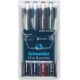 Tintenroller Schneider 183094 One Business 0,6mm, mit Kappe, 4er-Etui, schwarz, rot, blau, grün