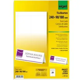Tischkarten Sigel DP050 240x90mm 185g hochweiß, Pack 20 Stk