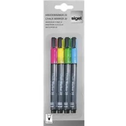 Kreidemarker Sigel GL179 20 1-2mm, Rundspitze, 4er-Etui, pink, gelb, grün, blau