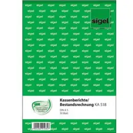 Kassenbestandsrechnung Sigel KA518 A5/50 Blatt, Pack 10 Stk