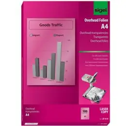 Folie Sigel LF419 S/W A4 transparent stapelverarbeitbar 100µm, Laser, Pack 100 Blatt