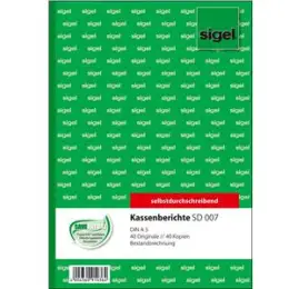 Kassenbericht Sigel SD007 A5/2x40 Blatt Bestandsrechnung, Pack 5 Stk