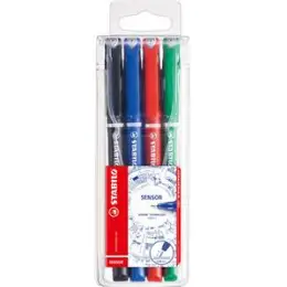 Fineliner Stabilo 189/4 Sensor 0,3mm 4er-Etui, Schreibfarben: je 1x rot, blau, grün, schwarz