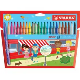 Fasermaler Stabilo 280/24-01 power 2mm, Rundspitze, auswaschbar, 24er-Etui, farbig sortiert, Pack 6 Stk