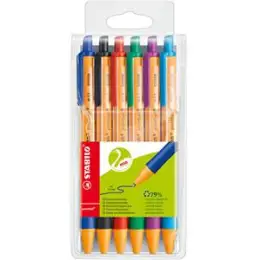 Kugelschreiber Stabilo 6030/6 pointball 0,5mm, Wechselmine, Druckmechanik, 6er-Etui, grün, rot, blau, schwarz, türkis, lila