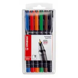 Folienschreiber Stabilo 841/6 OHPen universal 6er-Etui permanent, farbig sortiert, Schreibfarben: je 1x blau, rot, grün, schwarz, orange, braun, Pack 5 Stk