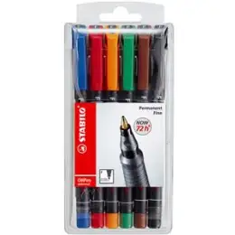 Folienschreiber Stabilo 842-6 OHPen universal 6er-Etui wasserfest universal, farbig sortiert, Schreibfarben: je 1x blau, rot, grün, schwarz, orange, braun