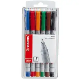 Folienschreiber Stabilo 852/6 OHPen universal 6er-Etui wasserlöslich, Schreibfarben: je 1x blau, rot, grün, schwarz, orange, braun