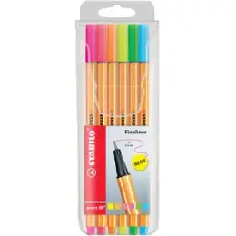 Fineliner Stabilo 88/6-1 point 88 6er-Etui neonfarben, Schreibfarben: je 1x gelb, orange, pink, rot, grün, blau
