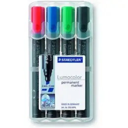 Permanentmarker Staedtler 350WP4 350 WP4 Lumocolor 2-5mm, Keilspitze, 4er-Box, rot, blau, grün, schwarz