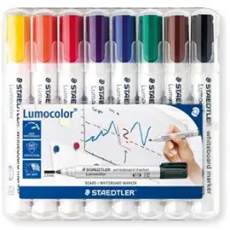 Whiteboardmarker Staedtler 351WP8 351 WP8 Lumocolor 2mm, Rundspitze, 8er-Box, gelb, orange, rot, violett, blau, grün, braun, schwarz
