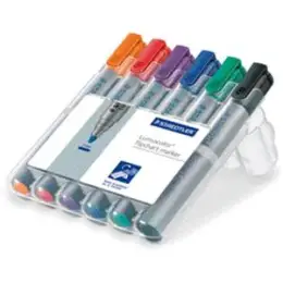 Flipchartmarker Staedtler 356WP6 356 WP6 Lumocolor 2mm, Rundspitze, 6er-Box, rot, blau, orange, grün, violett, schwarz