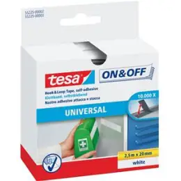 Klettband Tesa 55225-00002-01 On & Off Universal 2,5mx20mm weiß selbstklebend, Pack 6 Stk