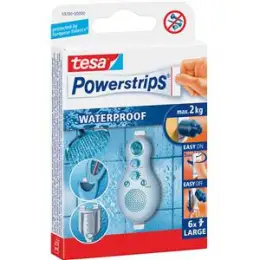 Selbstklebestrip Tesa 59700-00000-00 Powerstrips Waterproof LARGE wasserfest bis 2kg Haftkraft, Pack 6 Stk
