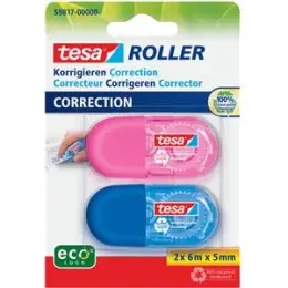 Korrekturroller Tesa 59817-00000-00 Roller ecoLogo Mini 5mm/6m Einweg hellblau/pink, Pack 5 x 2 Stk