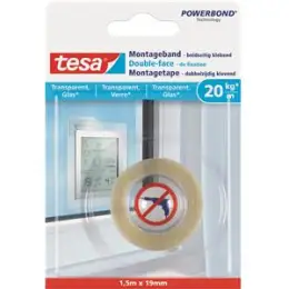Montageband Tesa 77740-00000-00 Powerbond 1,5mx19mm für Glas transparent bis zu 20kg/m²