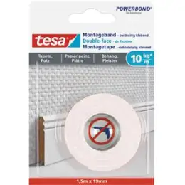 Montageband Tesa 77742-00000-00 Powerbond 1,5mx19mm für Tapete & Putz hält bis zu 10kg/m²