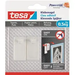 Klebenagel Tesa 77772-00000-00 Powerstrips bis 0,5 kg weiß Tapete & Putz, Pack 2 Stk