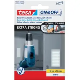 Klettstreifen Tesa 55228-00003-01 On & Off weiß 100mm:50mm extrastark Velcor, Pack 2 Stk
