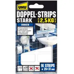 Klebestrips UHU 45380 Doppel-Strips Stark doppelseitig 26x31mm stark, Pack 6 x 16 Stk