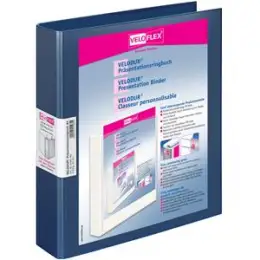 Präsentationsringbuch Veloflex 4148150 Velodur A4, 4 Ringe Ø 30 mm, Pappe/PP-Folie, D-Ring-Mechanik, 2 Außentaschen, blau