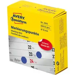Markierungspunkte Avery Zweckform 3853 Ø 10mm permanent blau, Pack 10 x Rolle je 800 Stk