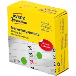 Markierungspunkte Avery Zweckform 3855 Ø 19mm permanent grün, Rolle 250 Stk