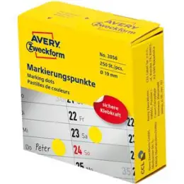 Markierungspunkte Avery Zweckform 3856 Ø 19mm permanent gelb, Rolle 250 Stk
