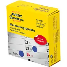 Markierungspunkte Avery Zweckform 3857 Ø 19mm permanent blau, Rolle 250 Stk