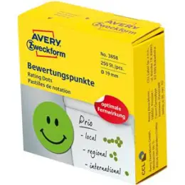 Bewertungspunkte Avery Zweckform 3858 Gesicht/positiv Ø 19mm grün, Pack 10 x Rolle je 250 Stk