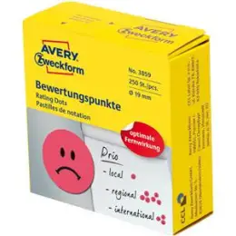 Bewertungspunkte Avery Zweckform 3859 Gesicht/negativ Ø 19mm rot, Rolle 250 Stk