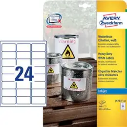 Etiketten Avery Zweckform J4773-10 63,5 x 33,9 mm weiß selbstklebend wetterfest, Inkjet, Pack 240 Stk/10 Blatt