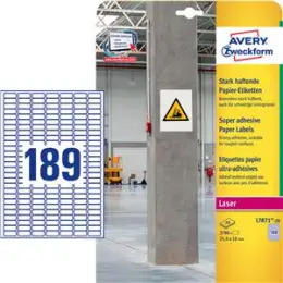 Etiketten Avery Zweckform L7871-20 25,4 x 10 mm weiß stark haftend, Inkjet Laser Kopierer, Pack 3780 Stk/20 Blatt