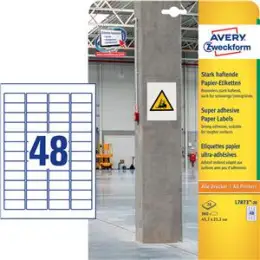 Etiketten Avery Zweckform L7873-20 45,7 x 21,2 mm weiß stark haftend, Inkjet Laser Kopierer, Pack 960 Stk/20 Blatt